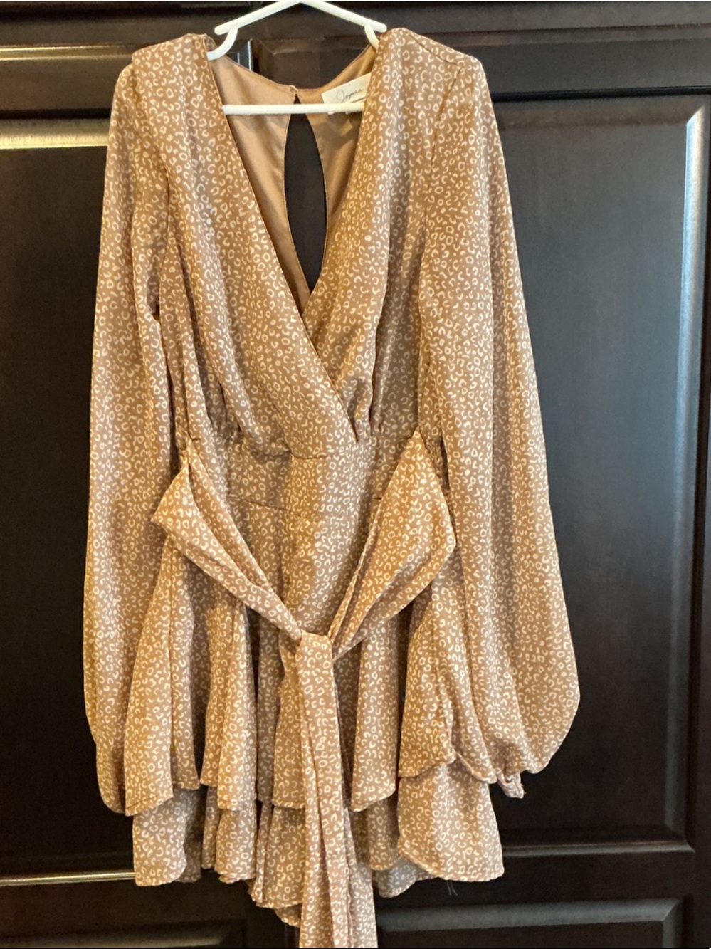 Chiffon Wrap Mini romper in Taupe Leopard Print